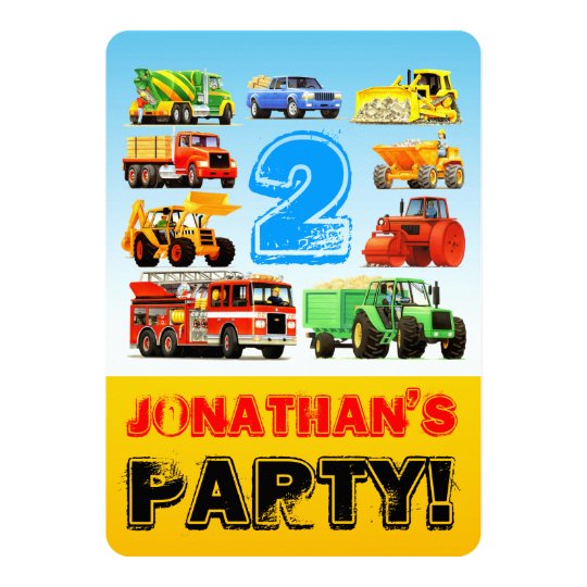 Boy's 2nd Birthday Truck Vehicles Party Card