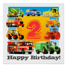 Boy's 2nd Happy Birthday Custom Construction Truck