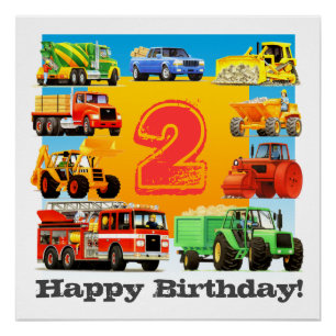 Boy's 2nd Happy Birthday Custom Construction Truck Poster