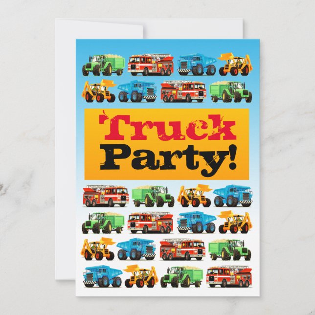Boys 3rd Birthday Construction Truck Party Invitation (Front)