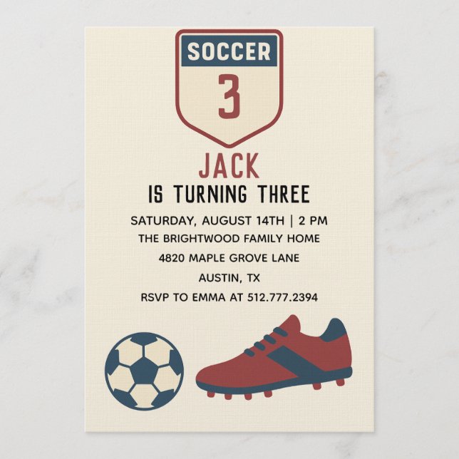 Boys 3rd Modern Sporty Soccer Birthday  Invitation (Front)