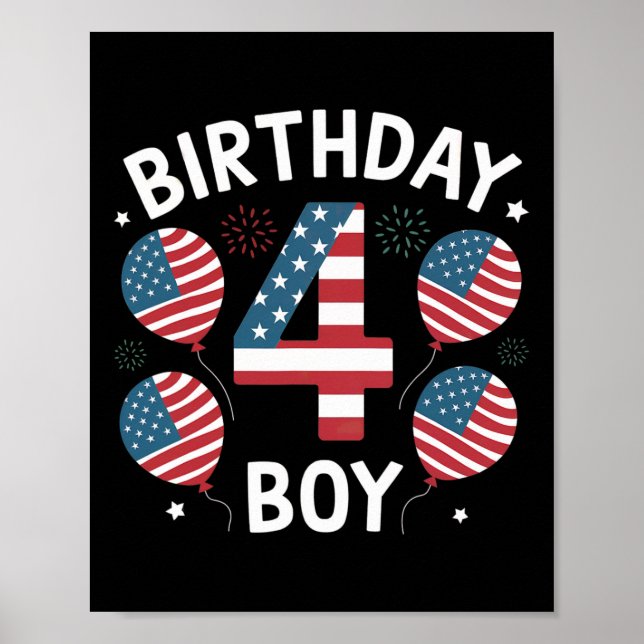 Boys 4 Year Old American Flag 4th Of July 4th Birt Poster (Front)