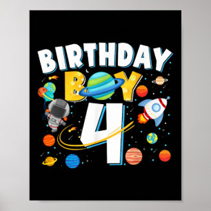 Boys 4th Birthday Astronaut Space Planets Four Yea Poster