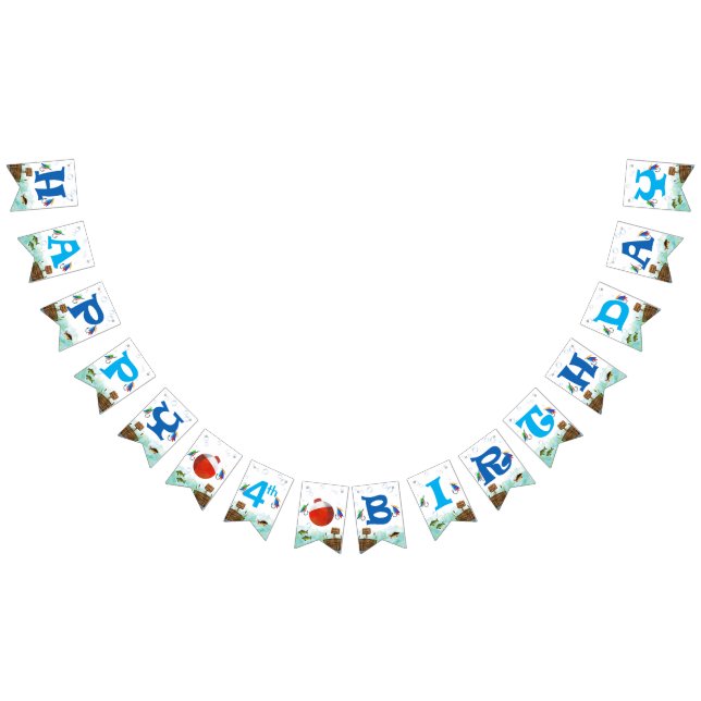 Boys 4th birthday Fishing themed Happy Birthday  Bunting (All)