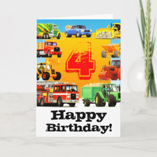Boy's 4th Birthday Trucks Card