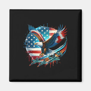 Boys 4th Of July American Bald Eagle Usa Flag Figh Magnet