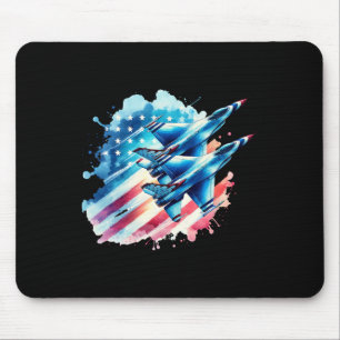 Boys 4th Of July American Usa Flag Fighter Jet 2 Mouse Mat
