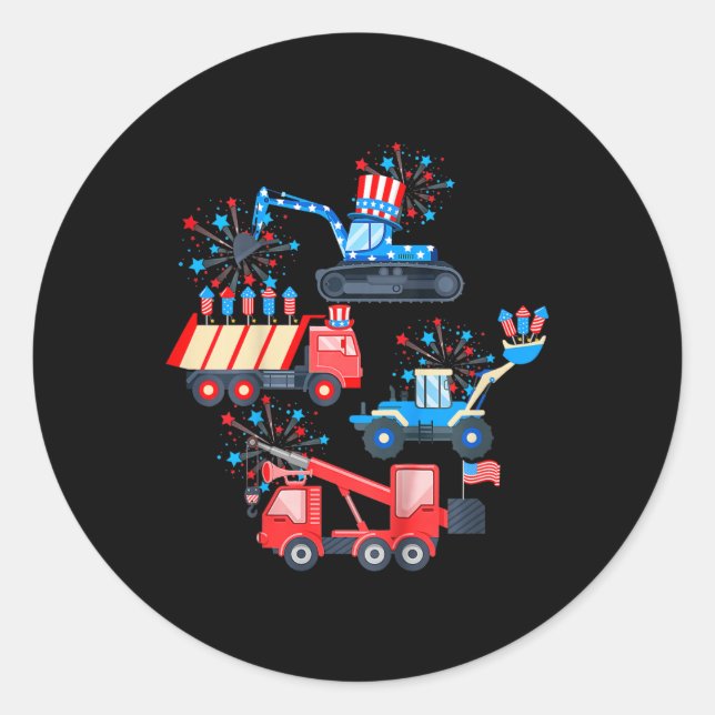 Boys 4th Of July Crane Truck Construction Vehicle  Classic Round Sticker (Front)
