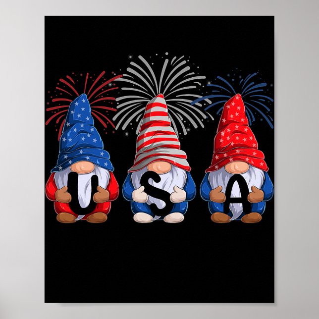 Boys 4th Of July Gnomes Patriotic Gnomes American Poster (Front)