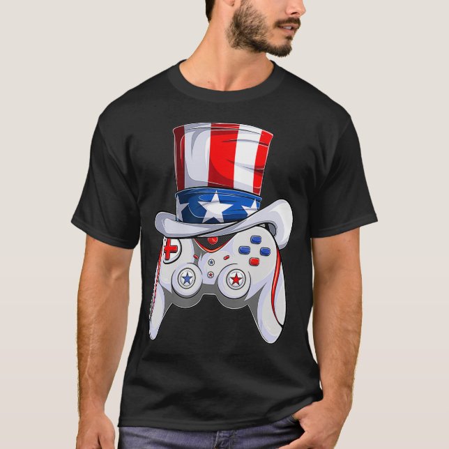 boys 4th of July Video Game American Flag Uncle Sa T-Shirt (Front)