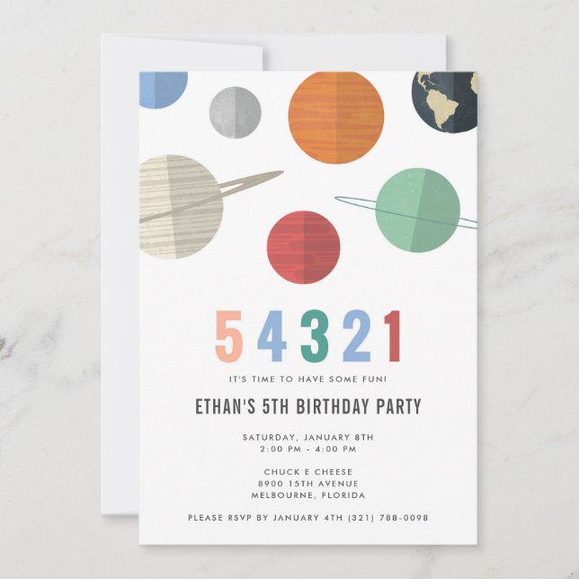Boy's 5th Birthday Space Party Invitation (Front)