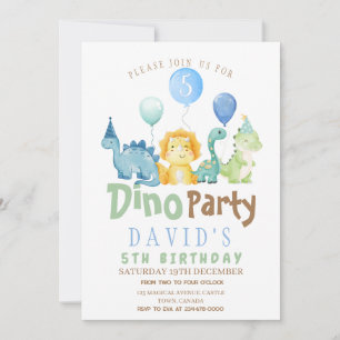 Boys 5th Dino Birthday Party Invitation