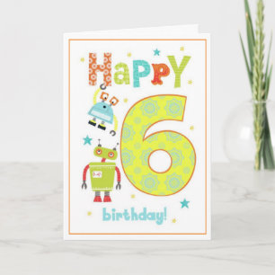Boys 6th Birthday Card - Robots