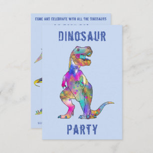Boys 8th Birthday Dinosaur T Rex Roar Party Blue Invitation