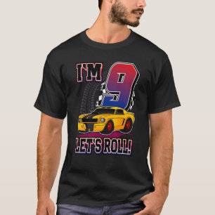Boys 9th Birthday Racing Car Birthday Let's Roll T-Shirt