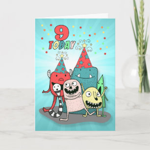 Boy's 9th Colourful Monster Birthday Card