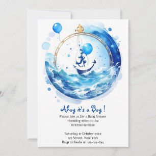 Boy's Adventure Nautical Watercolor Baby Shower Invitation