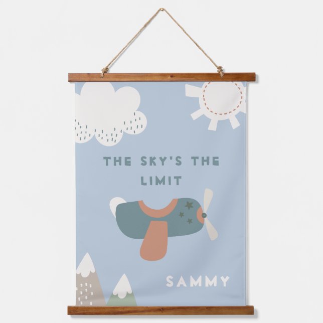 Boys Aeroplane Sky's the Limit Personalised Hanging Tapestry (Front)