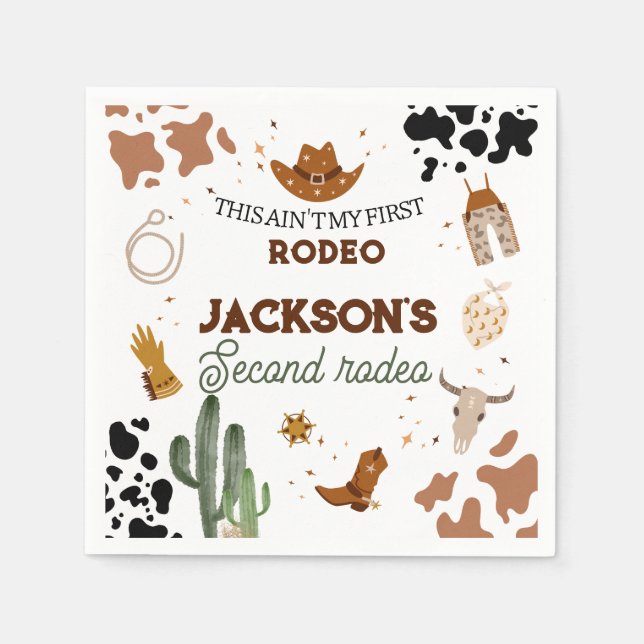 Boys Ain't My First Rodeo Cowboy 2nd Birthday Napkin (Front)