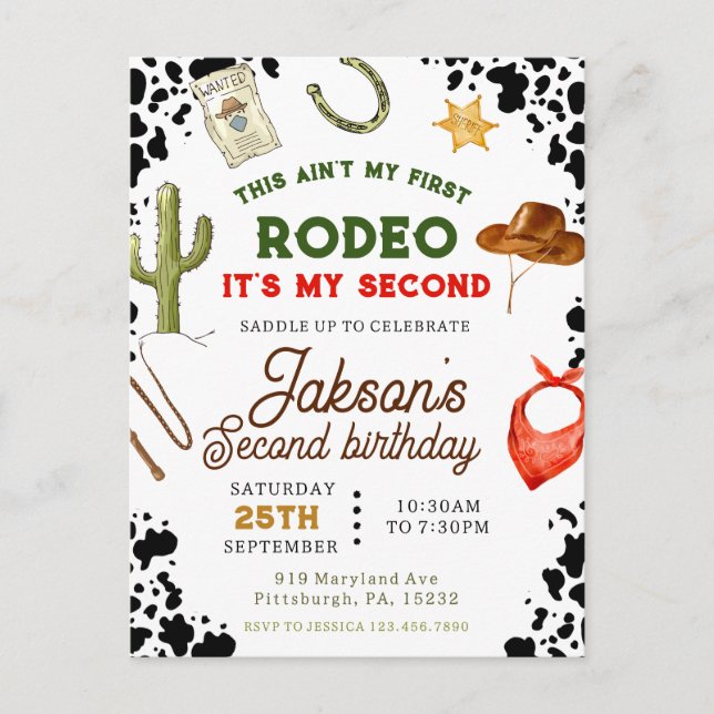 Boys Ain't My First Rodeo Cowboy 2nd Birthday Postcard (Front)