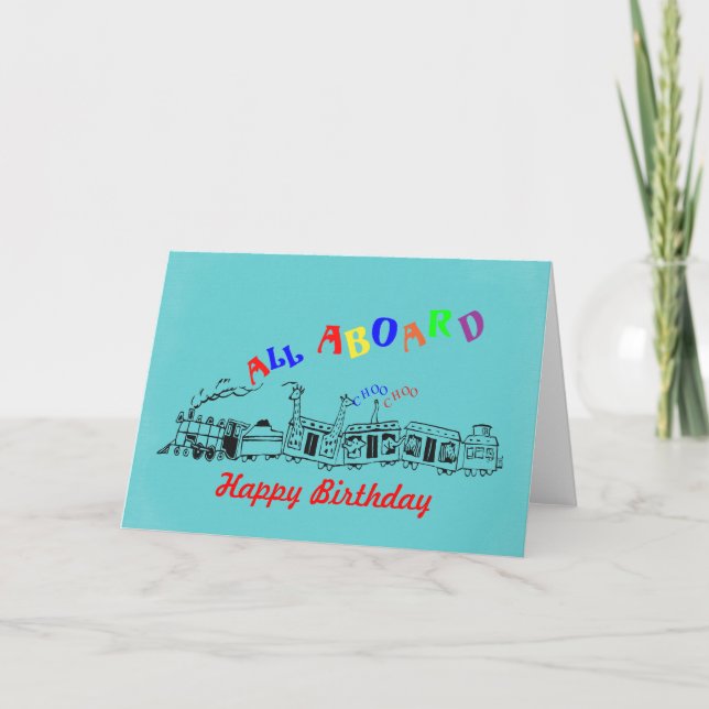 Boys All Aboard  Choo Choo Train Birthday Card (Front)