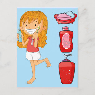 Boys and girl brushing teeth postcard