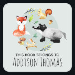 Boys Animals This Book Belongs Name Kids Bookplate Square Sticker<br><div class="desc">This beautiful boy's 'this book belongs' bookplate design features watercolor woodland forest animals, including a fox, badger, squirrel, hare and greenery, and has place for you to add your kids name in lovely typography. Perfect for your child's back to school supplies. Check out the rest of our collection for other...</div>
