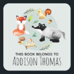 Boys Animals This Book Belongs Name Kids Bookplate Square Sticker<br><div class="desc">This beautiful boy's 'this book belongs' bookplate design features watercolor woodland forest animals, including a fox, badger, squirrel, hare and greenery, and has place for you to add your kids name in lovely typography. Perfect for your child's back to school supplies. Check out the rest of our collection for other...</div>