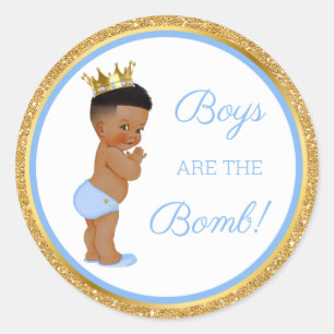 Boys are the Bomb! Bath Gift Etc Blue Gold Classic Round Sticker