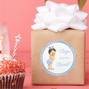 Boys are the Bomb! Bath Gift Etc Blue Silver Classic Round Sticker