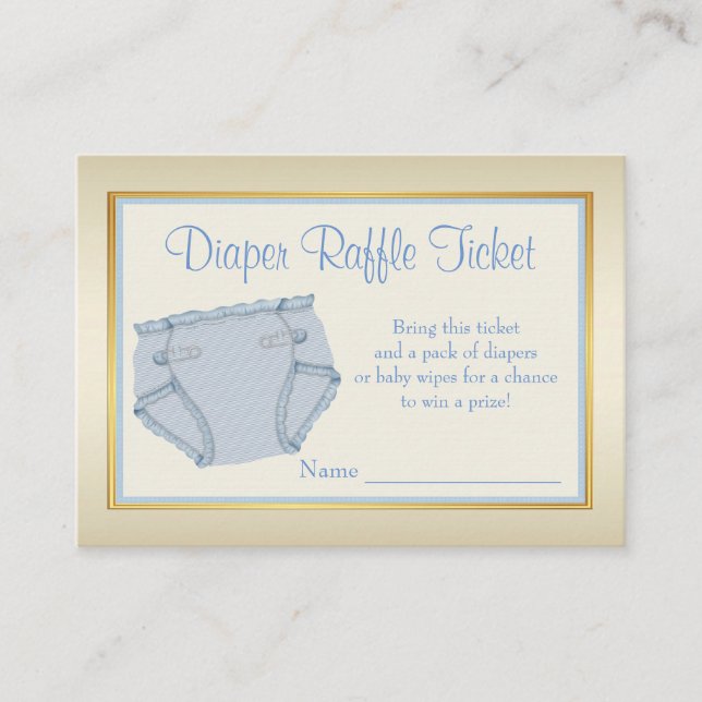 Boys Baby Blue Gold Diaper Raffle Ticket Enclosure Card (Front)