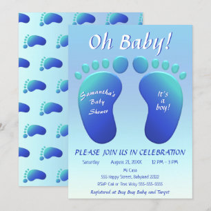 Boys Baby Feet Baby Shower Blue Ombre Baby Shower Invitation