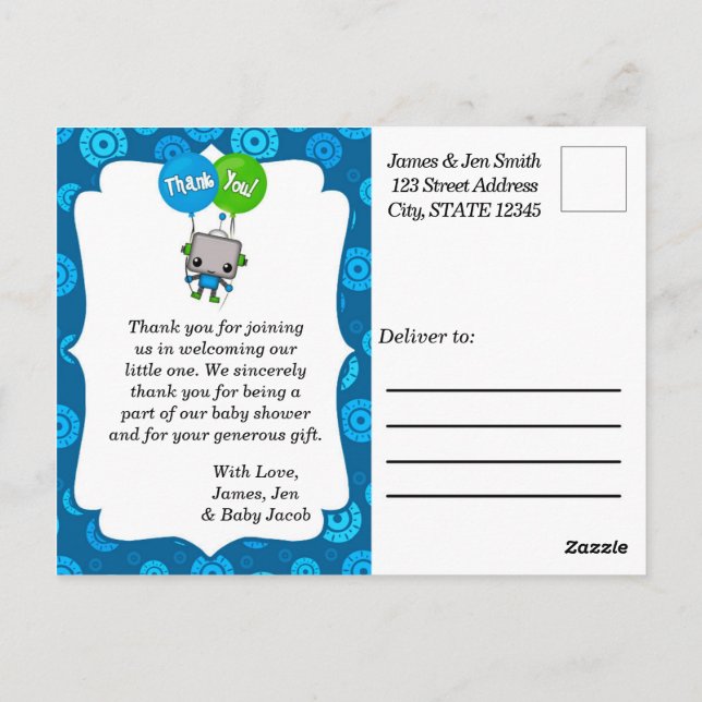 Boys Baby Robot Thank You Cards Postcards 072 (Back)