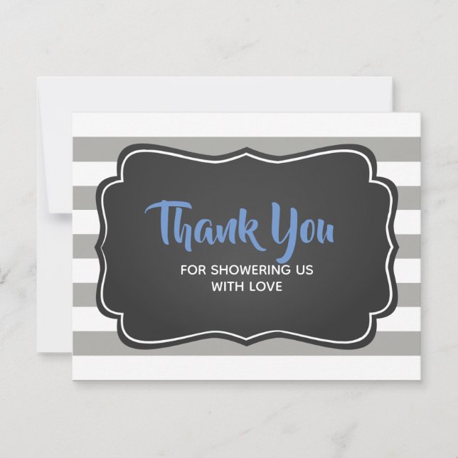 Boys Baby Shower Blue Grey Thank You Note (Front)