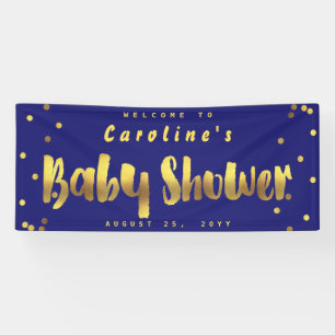 Boys' Baby Shower Faux Gold Confetti Blue Banner