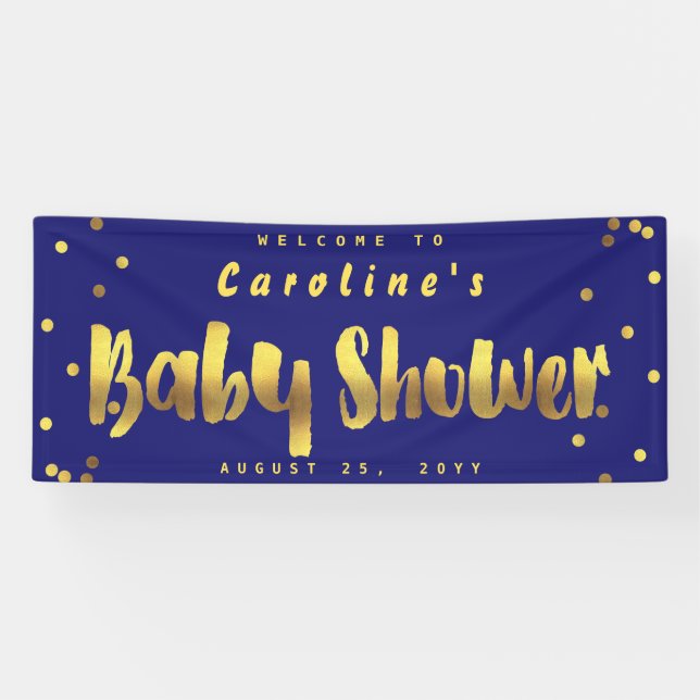 Boys' Baby Shower Faux Gold Confetti Blue Banner (Horizontal)