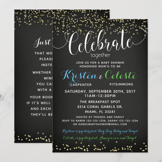 Boys Baby Shower Invitation Combined Joint Friends (Front/Back)