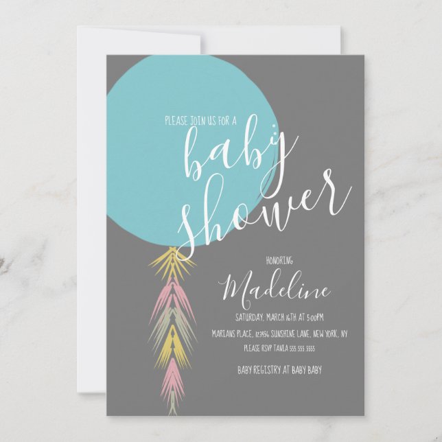 Boys Baby Shower Tassel Boho Balloon  Invitation (Front)