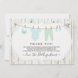 Boys Baby Shower Thank You Card - Rustic
