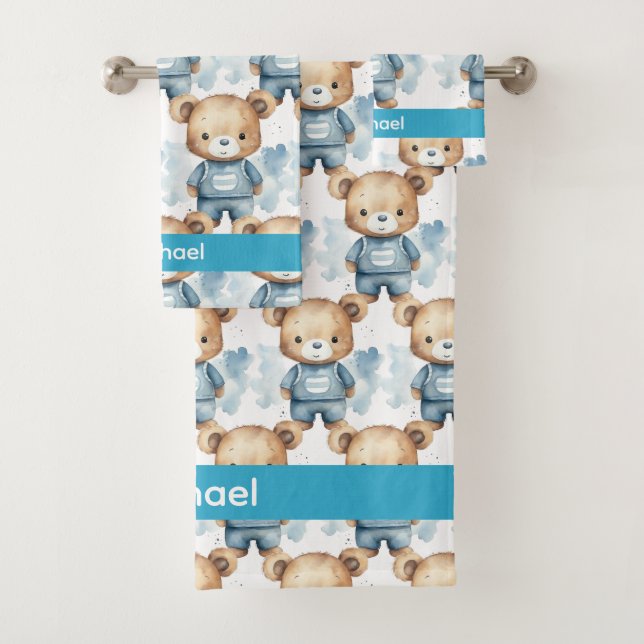 Boy's Baby & Toddler Bath Towel Set | Custom Name (Insitu)