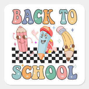 Boys Back to School Pencils Retro Character Cute K Square Sticker