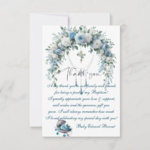 Boys Baptism Blue Cloud Thank You Card