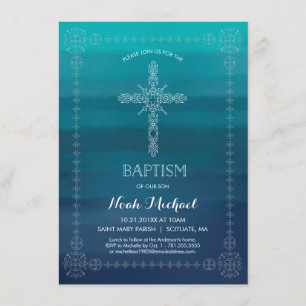 Boys Baptism, Christening Invitation with Cross