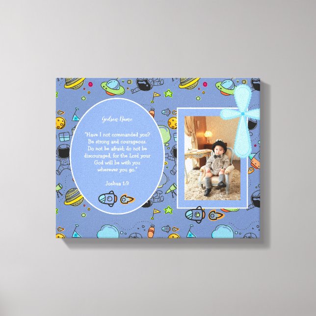 Boys Baptism PHOTO and Bible Verse Catholic Gift Canvas Print (Front)