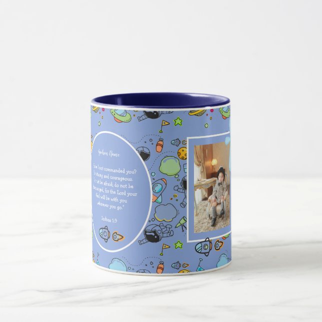 Boys Baptism PHOTO and Bible Verse Catholic Gift Mug (Center)