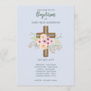 BOYS Baptism Program - Floral Cross Programme
