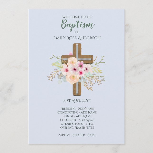 BOYS Baptism Program - Floral Cross Programme (Front)