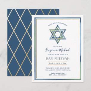 Boy's Bar Mitzvah Invitation; Star of David, Gold Invitation
