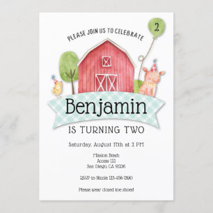 Boys Barnyard 1st birthday invitation