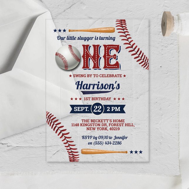 Boys Baseball 1st Birthday Acrylic Invitations (Creator Uploaded)